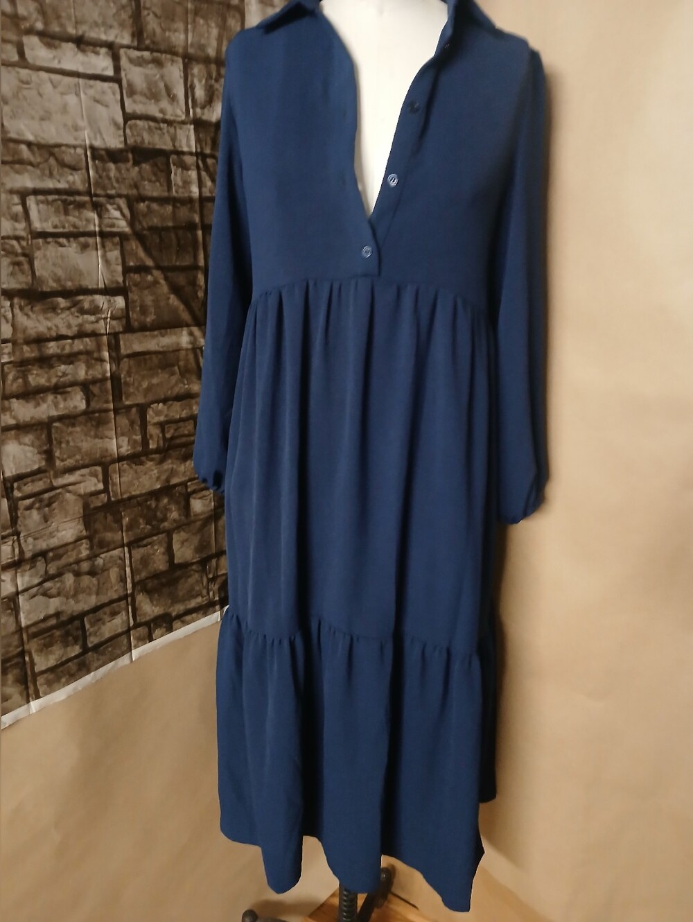 Rachel Zoe Navy Button-Front Tiered Maxi Tunic